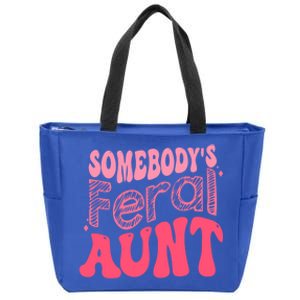 Funny Somebodys Feral Aunt Groovy For Mom Mothers Day Gift Zip Tote Bag