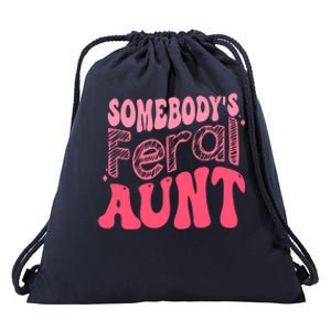 Funny Somebodys Feral Aunt Groovy For Mom Mothers Day Gift Drawstring Bag