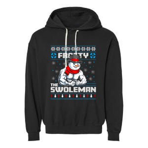 Frosty Swoleman Funny Christmas Workout Gym Weight Lifting Garment-Dyed Fleece Hoodie