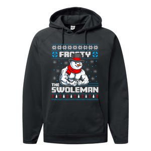 Frosty Swoleman Funny Christmas Workout Gym Weight Lifting Performance Fleece Hoodie