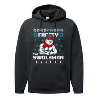 Frosty Swoleman Funny Christmas Workout Gym Weight Lifting Performance Fleece Hoodie