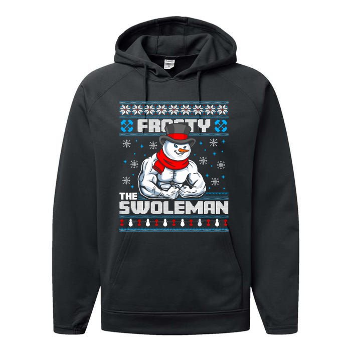 Frosty Swoleman Funny Christmas Workout Gym Weight Lifting Performance Fleece Hoodie