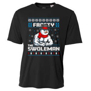 Frosty Swoleman Funny Christmas Workout Gym Weight Lifting Cooling Performance Crew T-Shirt