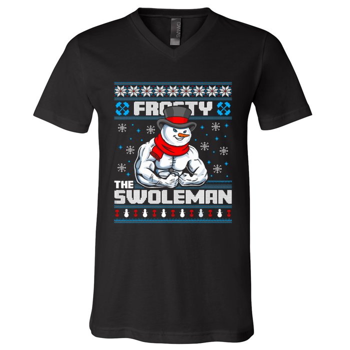 Frosty Swoleman Funny Christmas Workout Gym Weight Lifting V-Neck T-Shirt