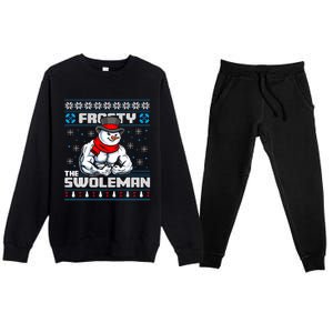 Frosty Swoleman Funny Christmas Workout Gym Weight Lifting Premium Crewneck Sweatsuit Set