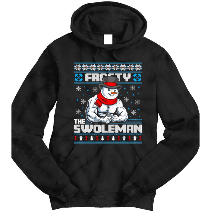 Frosty Swoleman Funny Christmas Workout Gym Weight Lifting Tie Dye Hoodie