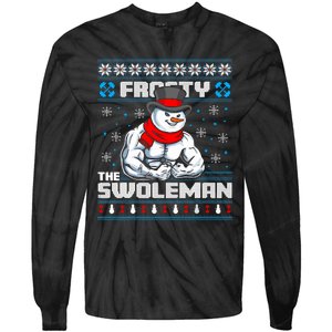 Frosty Swoleman Funny Christmas Workout Gym Weight Lifting Tie-Dye Long Sleeve Shirt