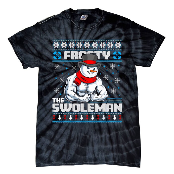 Frosty Swoleman Funny Christmas Workout Gym Weight Lifting Tie-Dye T-Shirt