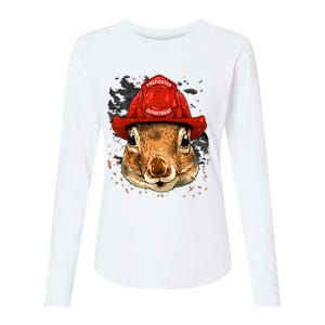 Firefighter Squirrel Fire Department Fireman Squirrel Lover Womens Cotton Relaxed Long Sleeve T-Shirt