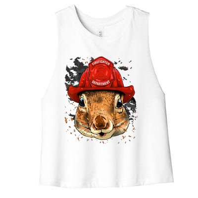 Firefighter Squirrel Fire Department Fireman Squirrel Lover Women's Racerback Cropped Tank