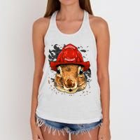 Firefighter Squirrel Fire Department Fireman Squirrel Lover Women's Knotted Racerback Tank