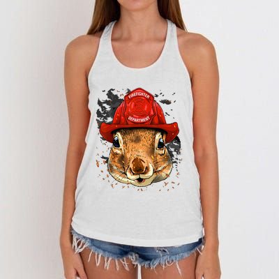 Firefighter Squirrel Fire Department Fireman Squirrel Lover Women's Knotted Racerback Tank