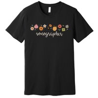 Fall Season Flowers Sonographer Pumpkin Ultrasound Tech Premium T-Shirt