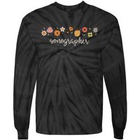 Fall Season Flowers Sonographer Pumpkin Ultrasound Tech Tie-Dye Long Sleeve Shirt