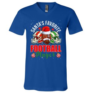 Funny SantaS Favorite Football Player Christmas Lights Xmas Gift V-Neck T-Shirt