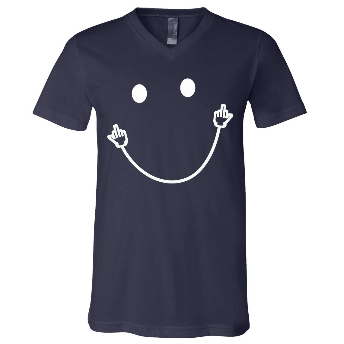 Funny Smile Face Middle Finger Sarcasm Meme Quote Gift V-Neck T-Shirt