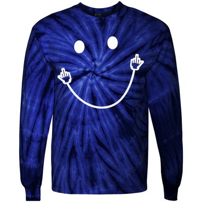 Funny Smile Face Middle Finger Sarcasm Meme Quote Gift Tie-Dye Long Sleeve Shirt