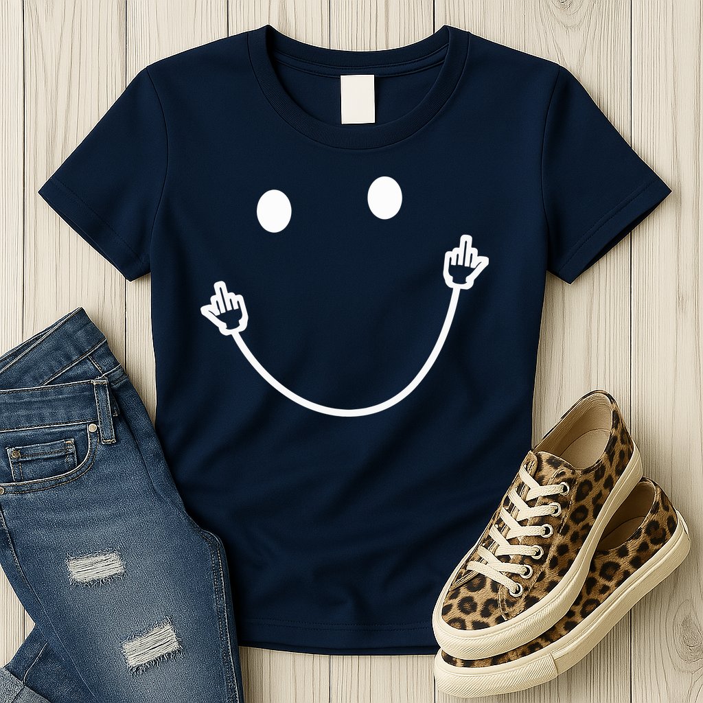 Funny Smile Face Middle Finger Sarcasm Meme Quote Gift Womens T-Shirt