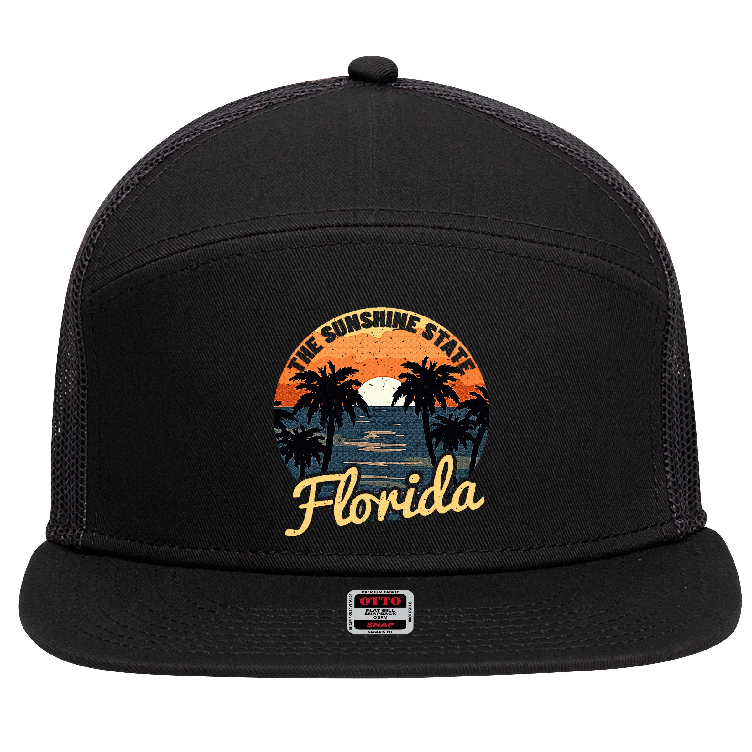 Florida Sunset 7 Panel Mesh Trucker Snapback Hat