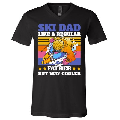 Funny Skiing Father Ski Dad Skiing Gift V-Neck T-Shirt