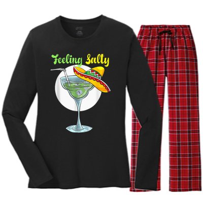 Feeling Salty Funny Margarita Drinking Mexican Cinco De Mayo Women's Long Sleeve Flannel Pajama Set 