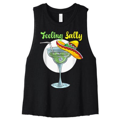 Feeling Salty Funny Margarita Drinking Mexican Cinco De Mayo Women's Racerback Cropped Tank