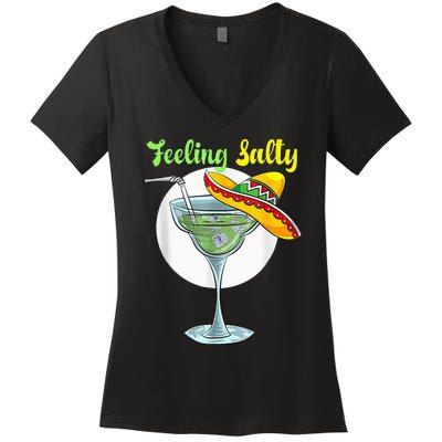 Feeling Salty Funny Margarita Drinking Mexican Cinco De Mayo Women's V-Neck T-Shirt