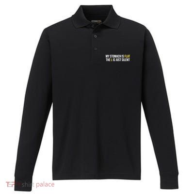 Flat Stomach Funny Saying Performance Long Sleeve Polo