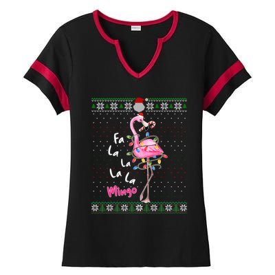 Funny Santa Flamingo Fa La La La Mingo Ugly Xmas Sweater Gift Ladies Halftime Notch Neck Tee