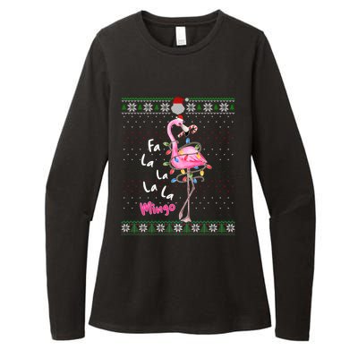 Funny Santa Flamingo Fa La La La Mingo Ugly Xmas Sweater Gift Womens CVC Long Sleeve Shirt