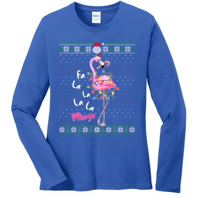 Funny Santa Flamingo Fa La La La Mingo Ugly Xmas Sweater Gift Ladies Long Sleeve Shirt