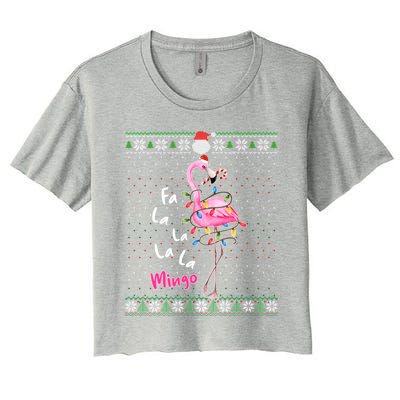 Funny Santa Flamingo Fa La La La Mingo Ugly Xmas Sweater Gift Women's Crop Top Tee