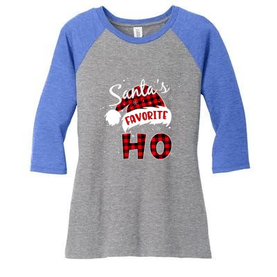 Funny SantaS Favorite Ho Christmas Red Plaid Buffalo Pajama Gift Women's Tri-Blend 3/4-Sleeve Raglan Shirt