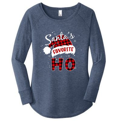 Funny SantaS Favorite Ho Christmas Red Plaid Buffalo Pajama Gift Women's Perfect Tri Tunic Long Sleeve Shirt