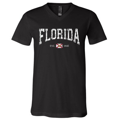 Florida State Flag Distressed V-Neck T-Shirt