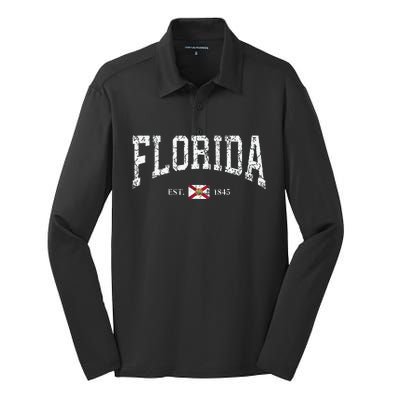 Florida State Flag Distressed Silk Touch Performance Long Sleeve Polo