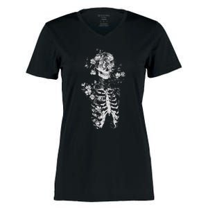 Floral Skeleton Flowers Goth Occult Death Dark Alt Aesthetic Women's Momentum V-Neck T-Shirt