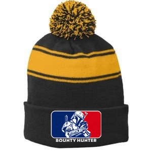 Funny Sci Fi Bounty Hunter Sports Logo Stripe Pom Pom Beanie