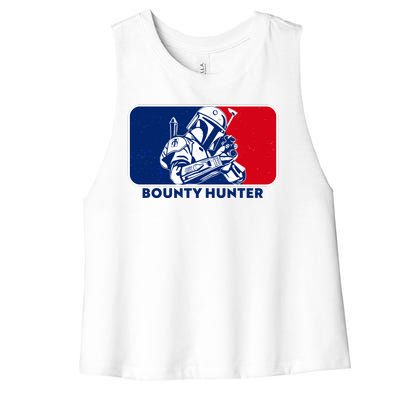 Funny Sci Fi Bounty Hunter Sports Logo Women's Racerback Cropped Tank