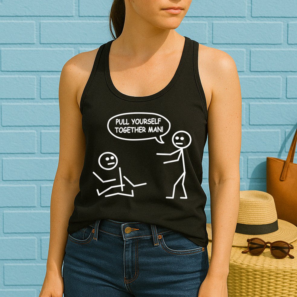 Funny Stick Figure Joke Pull Yourself Together Man Womens Tank Top