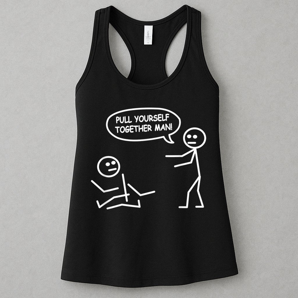 Funny Stick Figure Joke Pull Yourself Together Man Womens Tank Top