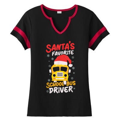 Funny Santas Favorite School Bus Driver Christmas Ladies Halftime Notch Neck Tee