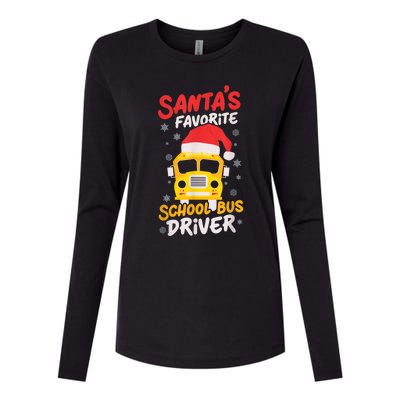 Funny Santas Favorite School Bus Driver Christmas Womens Cotton Relaxed Long Sleeve T-Shirt