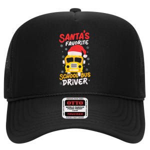 Funny Santas Favorite School Bus Driver Christmas High Crown Mesh Back Trucker Hat