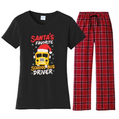 Funny Santas Favorite School Bus Driver Christmas Women's Flannel Pajama Set