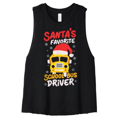 Funny Santas Favorite School Bus Driver Christmas Women's Racerback Cropped Tank