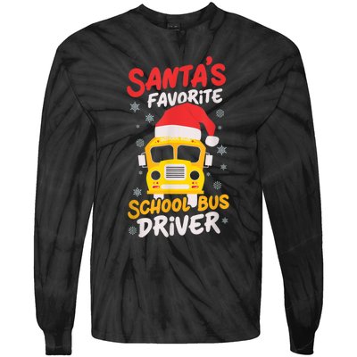 Funny Santas Favorite School Bus Driver Christmas Tie-Dye Long Sleeve Shirt