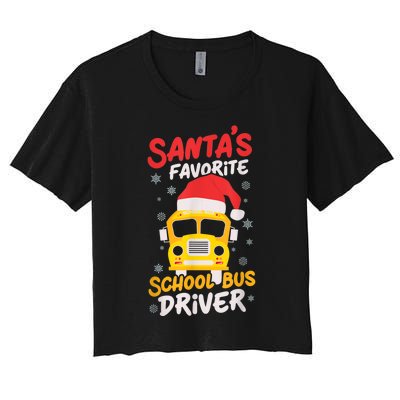 Funny Santas Favorite School Bus Driver Christmas Women's Crop Top Tee