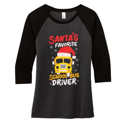 Funny Santas Favorite School Bus Driver Christmas Women's Tri-Blend 3/4-Sleeve Raglan Shirt