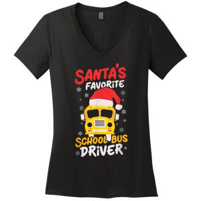 Funny Santas Favorite School Bus Driver Christmas Women's V-Neck T-Shirt